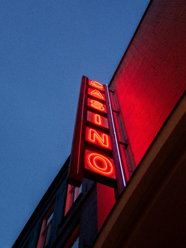 a casino signage illuminated at night
