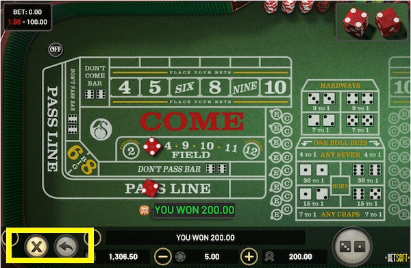 Online craps with craps bets clearing options highlighted